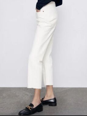 Zara High Rise Straight Leg Jeans White Ankle Rigid Denim Size 00